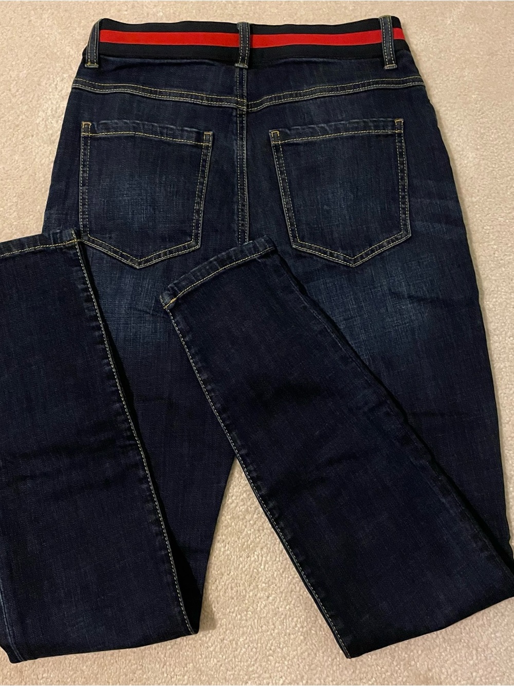 Cabi Women's Dark Wash Skinny Jeans with Red Stripe Waistband-2 NWOT - Picture 5 of 7